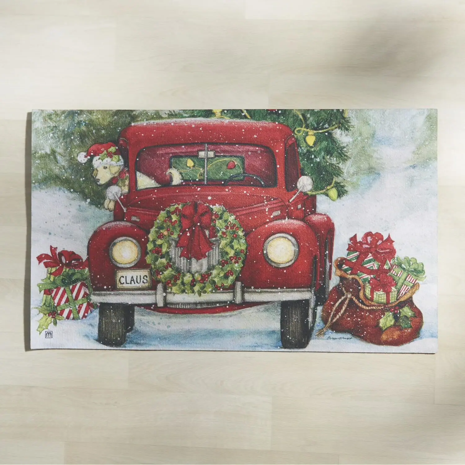 CHRISTMAS RED TRUCK DOOR MAT