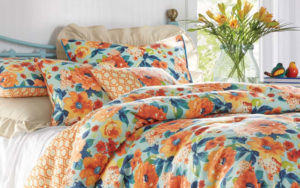 orange and teal floral comforter