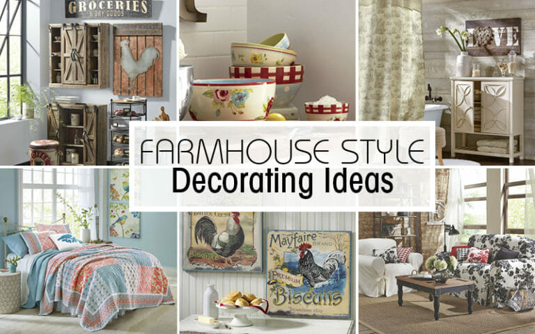 Farmhouse Style Decorating Ideas – Kitchen, bedroom, and living room views, including furniture and accents.