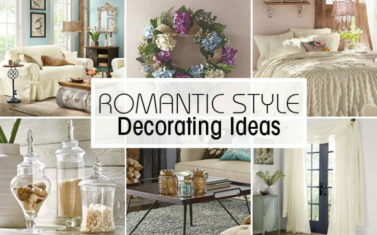 Romantic Style Decorating Ideas – White in a living room, bedroom, apothecary jars, a wreath, and sheer curtains.