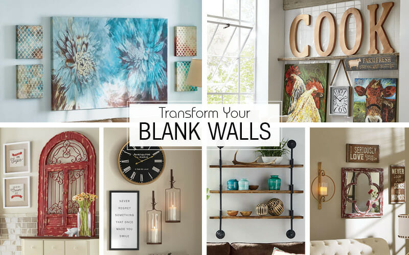 Transform Your Blank Walls – Six different views of wall decor ideas, in Traditional, Farmhouse, and Transitional styles.