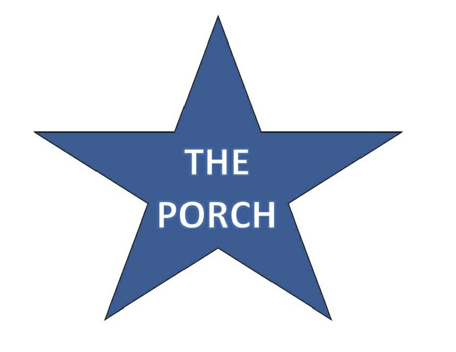 A country blue star with The Porch written in white text.