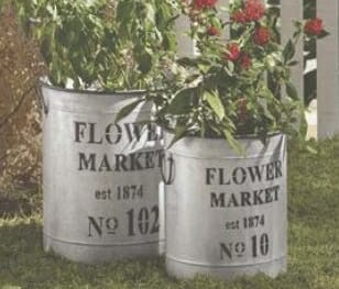 set of 2 galvanized metal flower market buckets