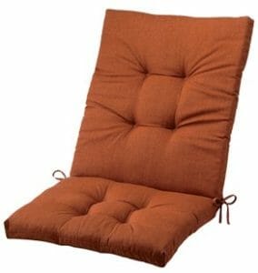 A brown seat and back chair cushion with ties.