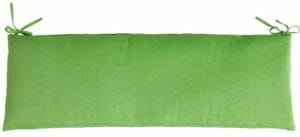 A green bench cushion with ties.