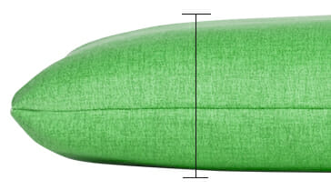 A green seat cushion with a line depicting the height of the cushion.