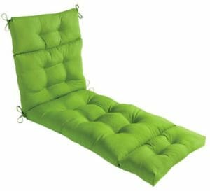 A green tufted seat and back lounge chair cushion with ties.