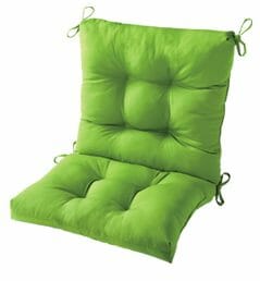 A green tufted seat and back chair cushion with ties.