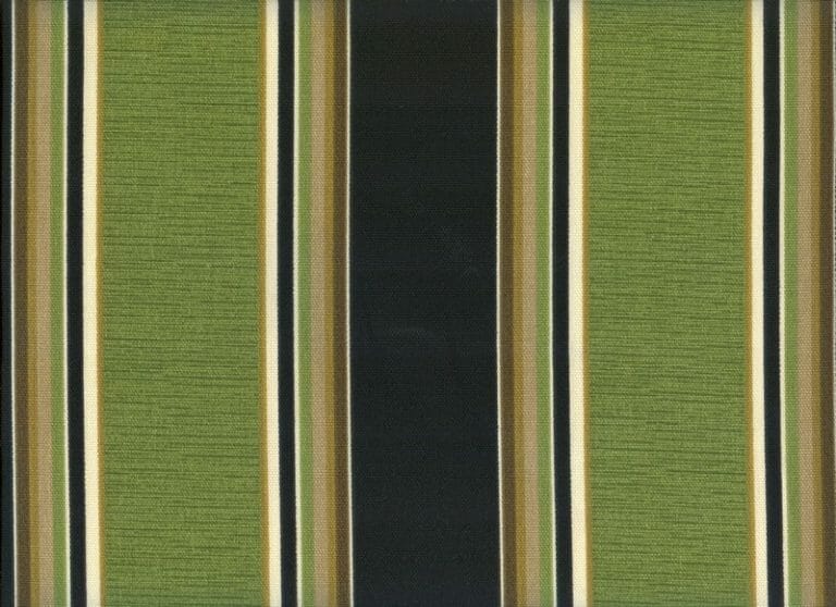 Woodland Stripe – A fabric swatch in a moss, black, cream, and tan stripe pattern.