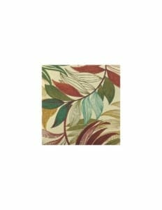 A fabric swatch in a multicolor pattern of palm fronds.