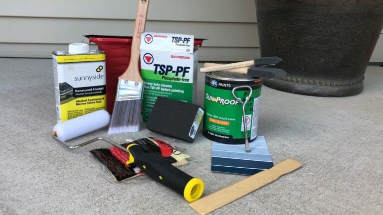 supplies needed to paint such as brushes rollers paint and paint thinner