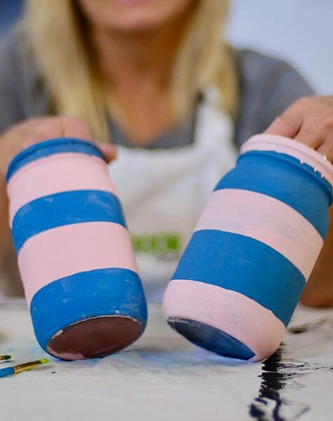 pink and blue stripe Mason jars
