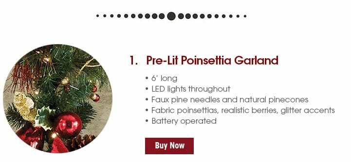 Pre-Lit Poinsettia Garland – Buy Now linking button.